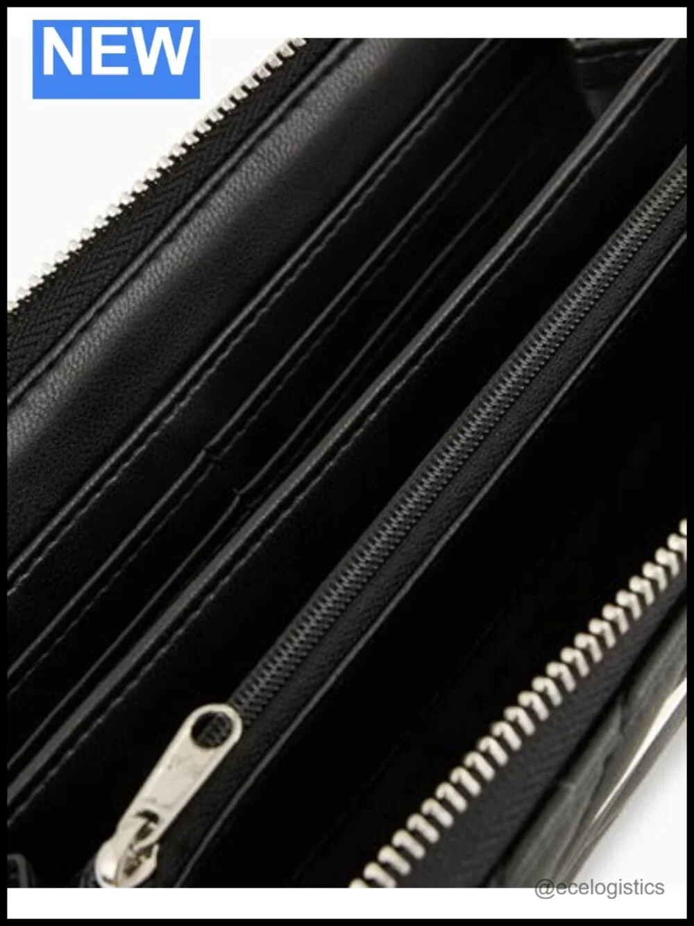 Quilted Leather Zip Around Wallet with Metal AIX Logo Detail